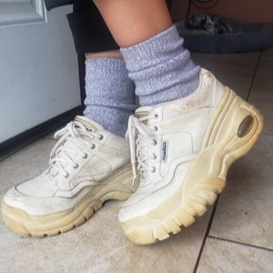 Vtg 90s Skechers Thrashed white leather chunky platform lug sole sneakers size 8